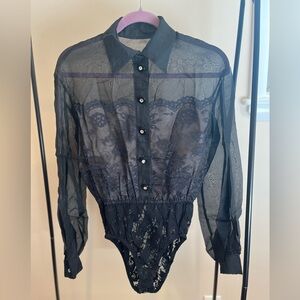 Vintage A.J. Bari Black Sheer Lace Silk woman’s Bodysuit Sz 4 NWT Rare!
